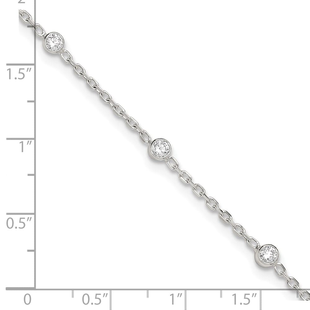 Sterling Silver Bezel CZ 8-Station Anklet