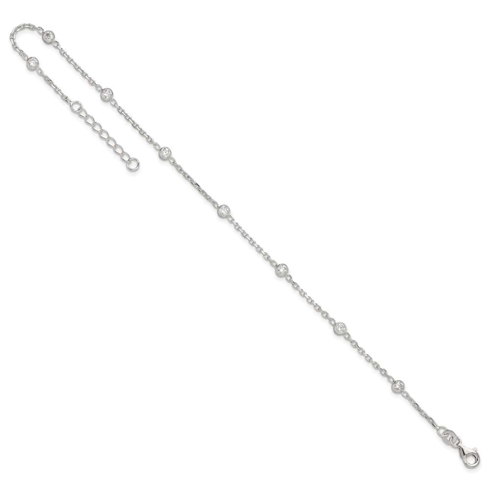 Sterling Silver Bezel CZ 8-Station Anklet