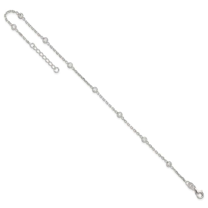 Sterling Silver Bezel CZ 8-Station Anklet