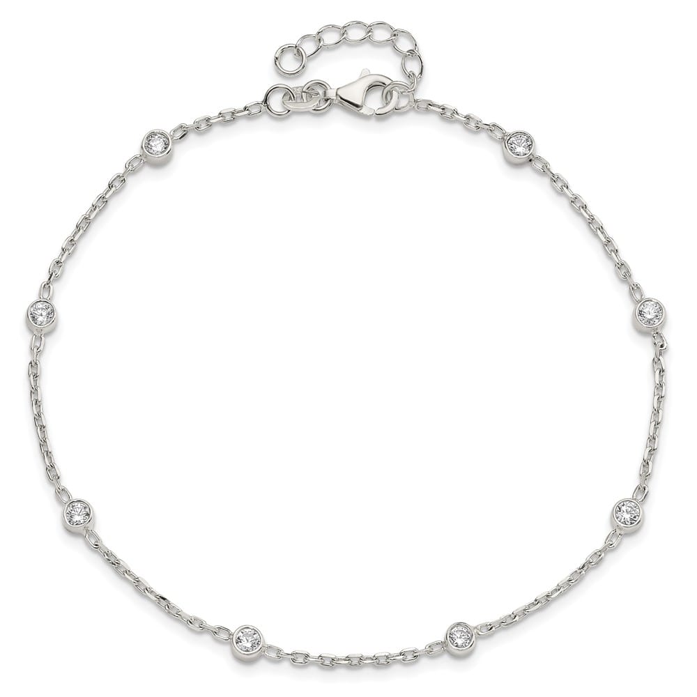 Sterling Silver Bezel CZ 8-Station Anklet