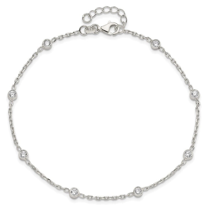 Sterling Silver Bezel CZ 8-Station Anklet