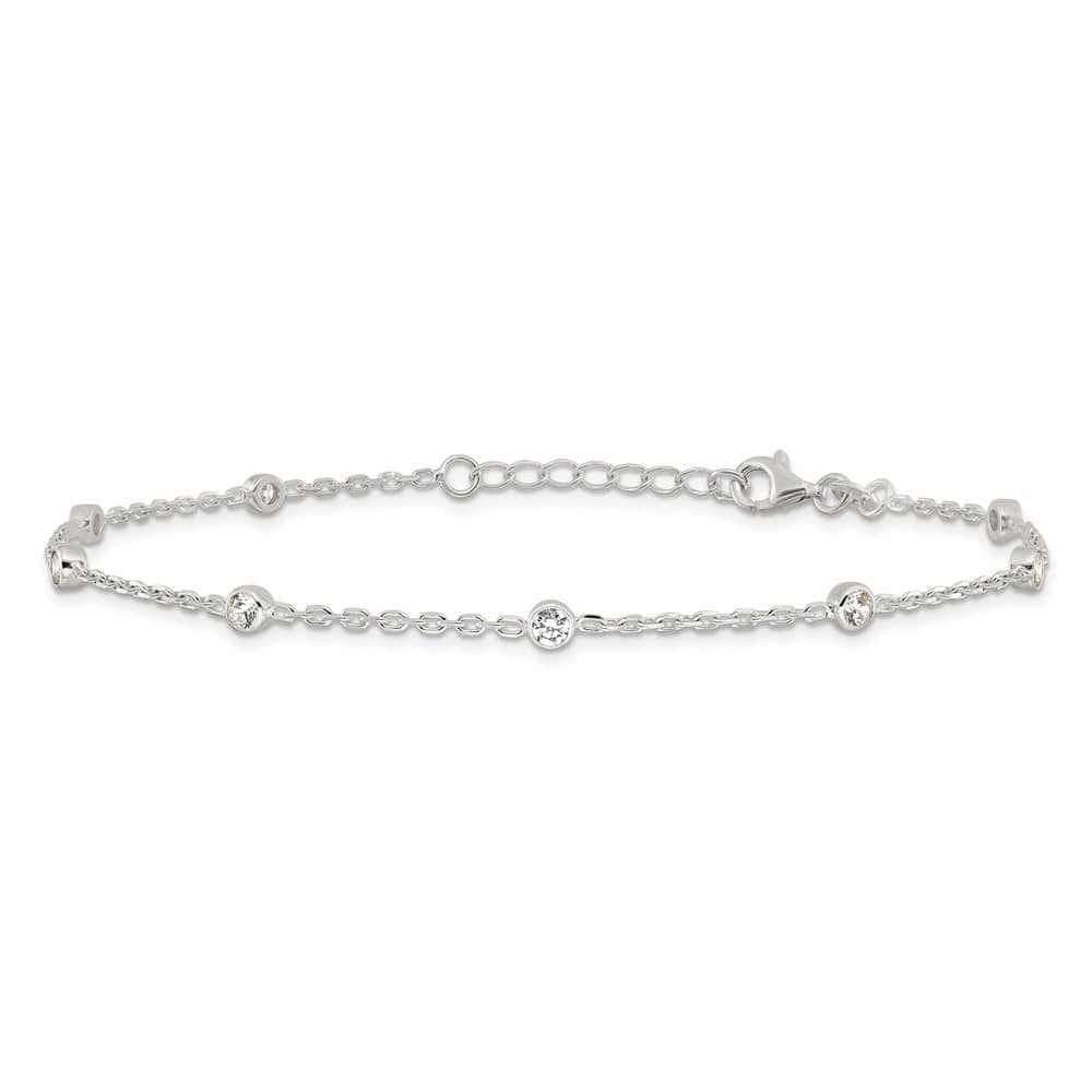 Sterling Silver Bezel CZ 8-Station Anklet