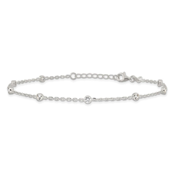 Sterling Silver Bezel CZ 8-Station Anklet