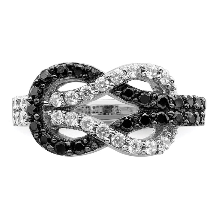 Sterling Silver Black and Clear CZ Love Knot Ring