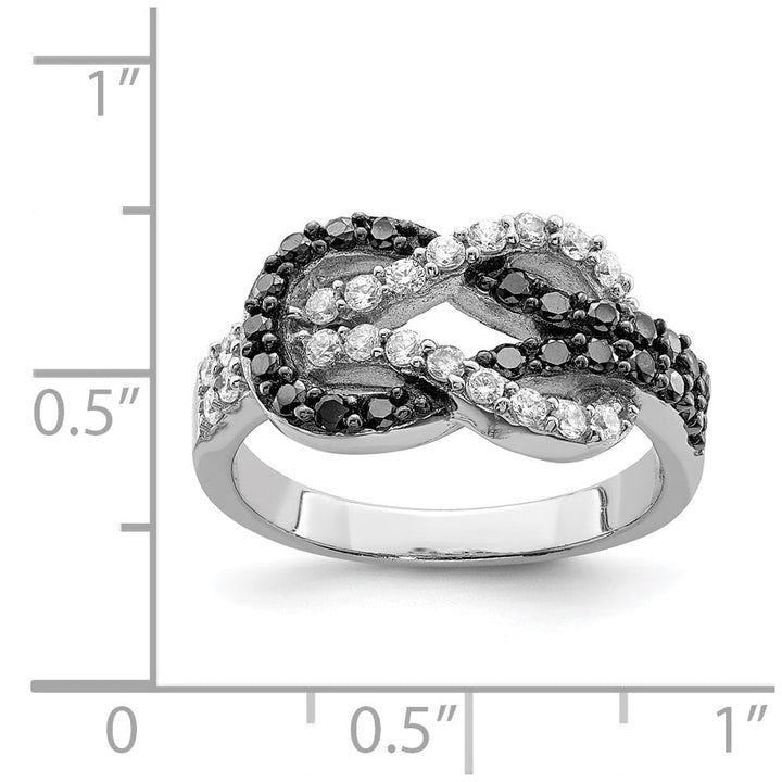 Sterling Silver Black and Clear CZ Love Knot Ring