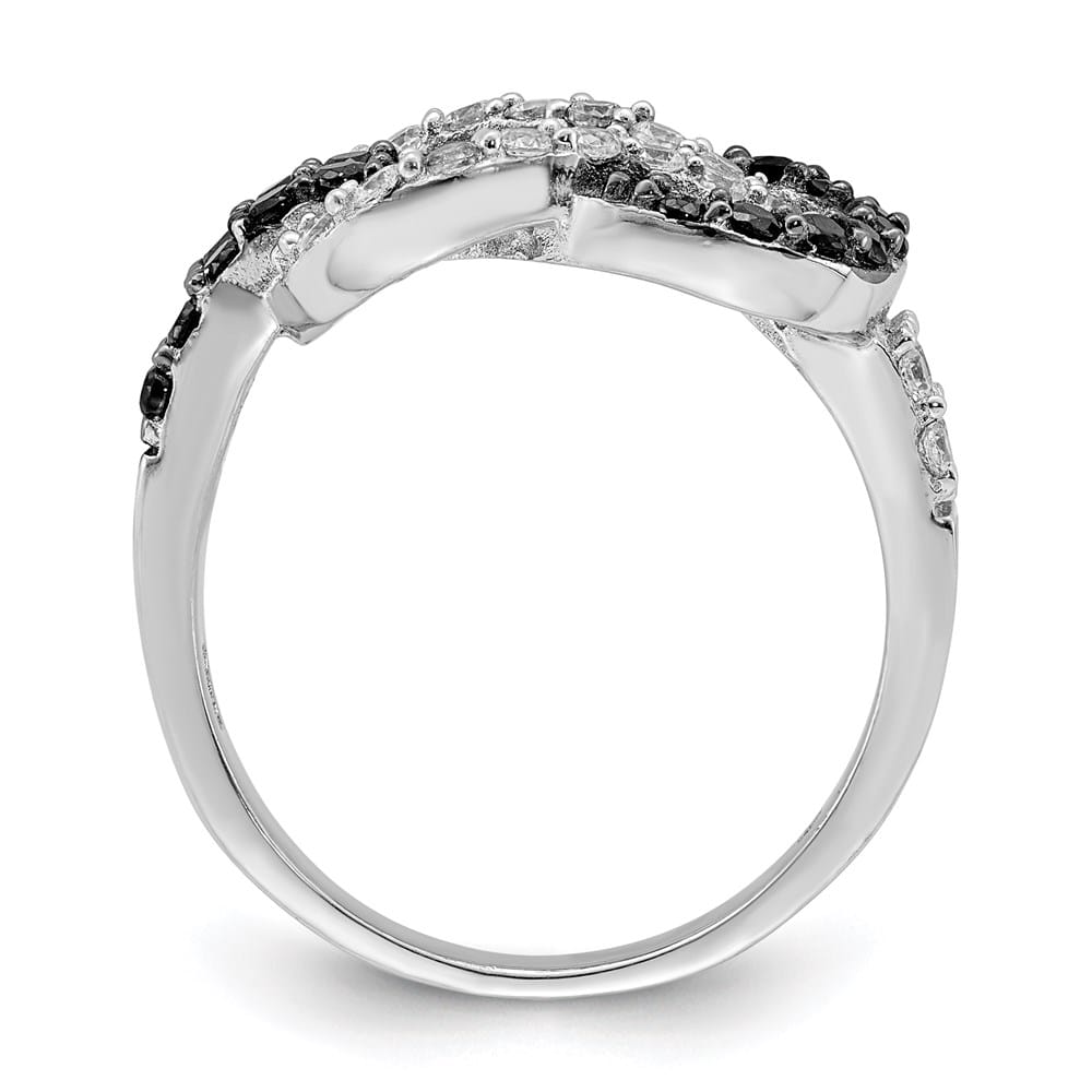 Sterling Silver Black and Clear CZ Love Knot Ring