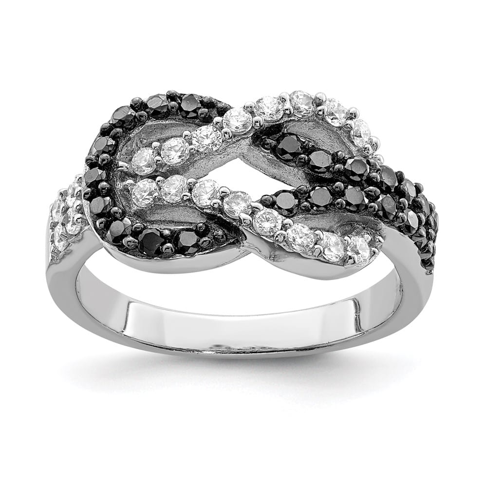 Sterling Silver Black and Clear CZ Love Knot Ring