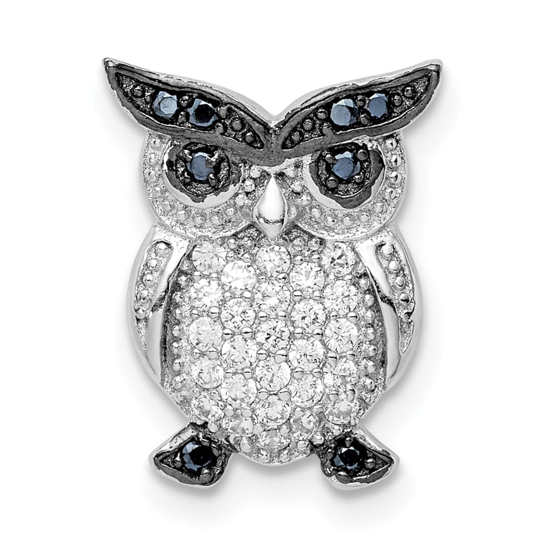 Sterling Silver Black and Clear CZ Owl Chain Slide