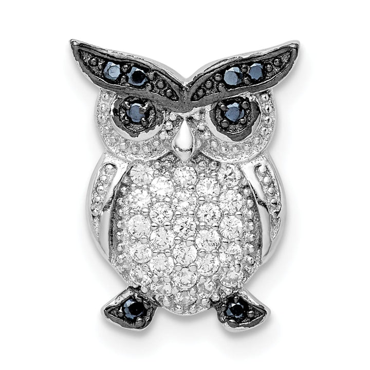 Sterling Silver Black and Clear CZ Owl Chain Slide