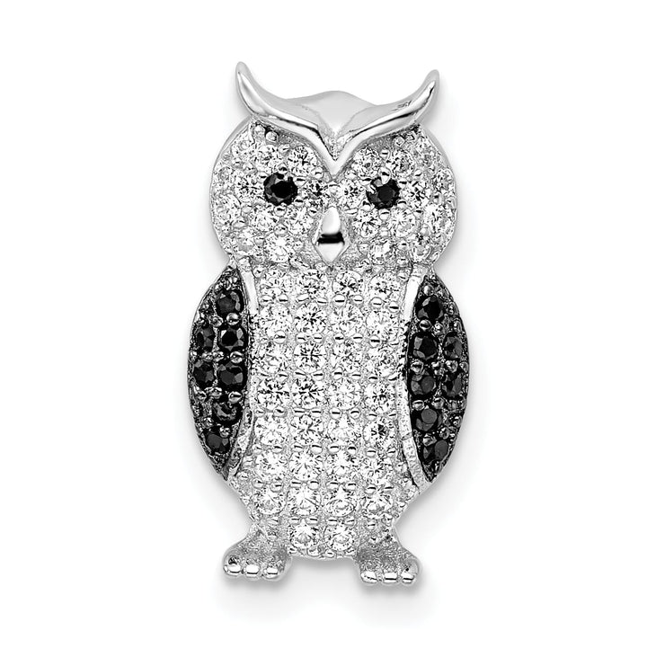 Sterling Silver Black and White CZ Owl Slide