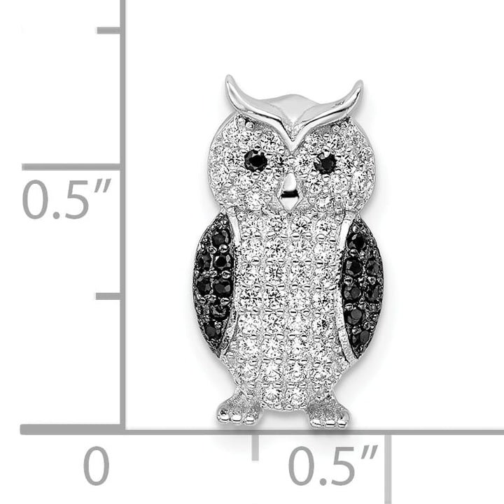 Sterling Silver Black and White CZ Owl Slide