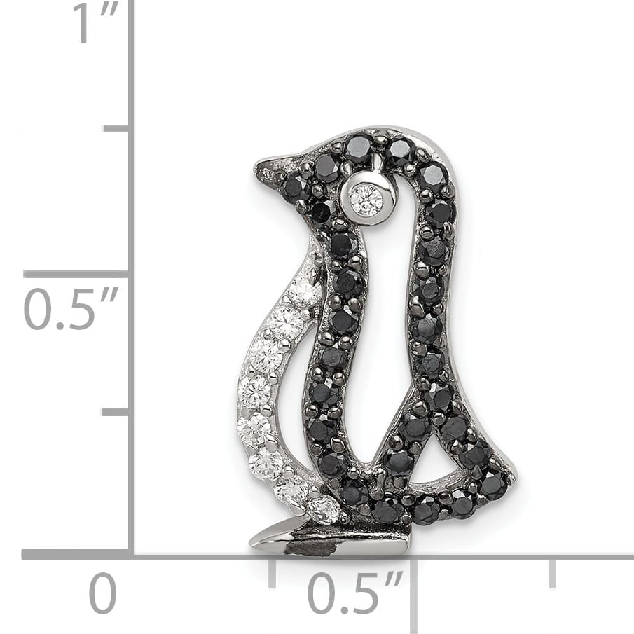 Sterling Silver Black and White CZ Penguin Chain Slide