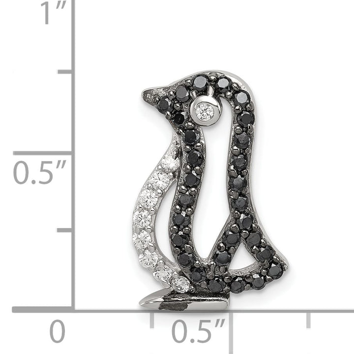 Sterling Silver Black and White CZ Penguin Chain Slide