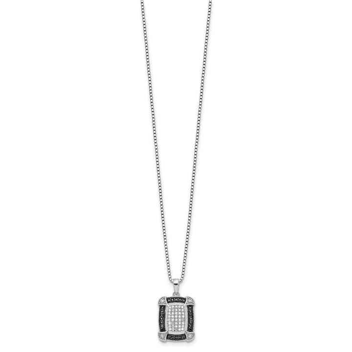 Sterling Silver Black and White Diamond 15x13 mm 18 inch Necklace