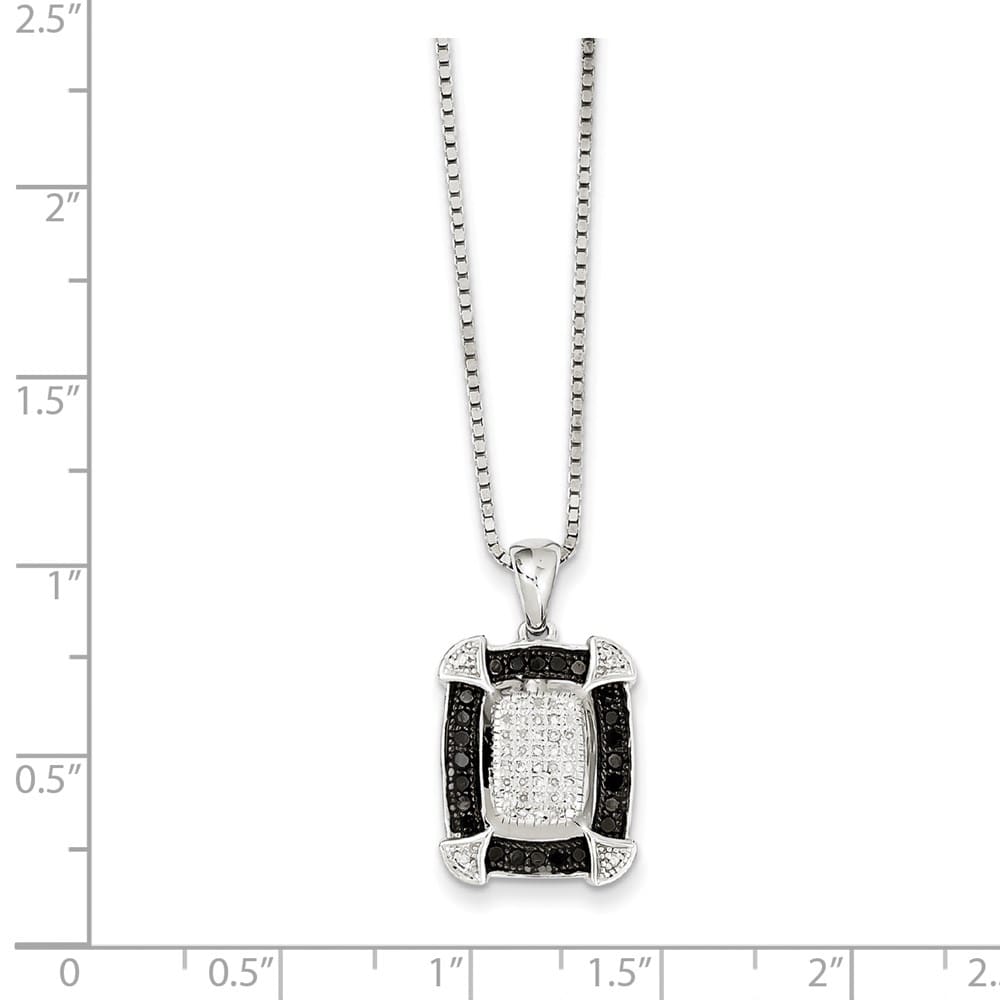 Sterling Silver Black and White Diamond 15x13 mm 18 inch Necklace