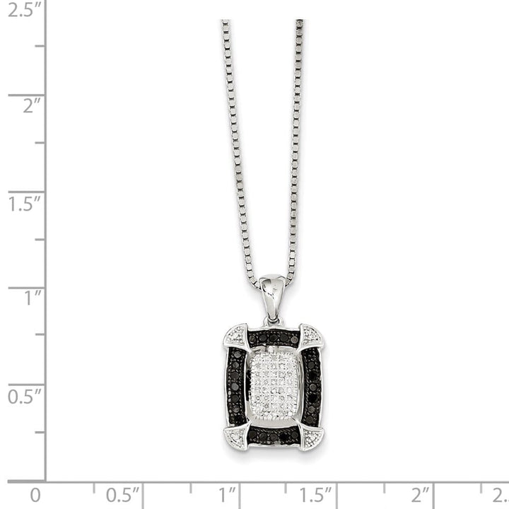 Sterling Silver Black and White Diamond 15x13 mm 18 inch Necklace