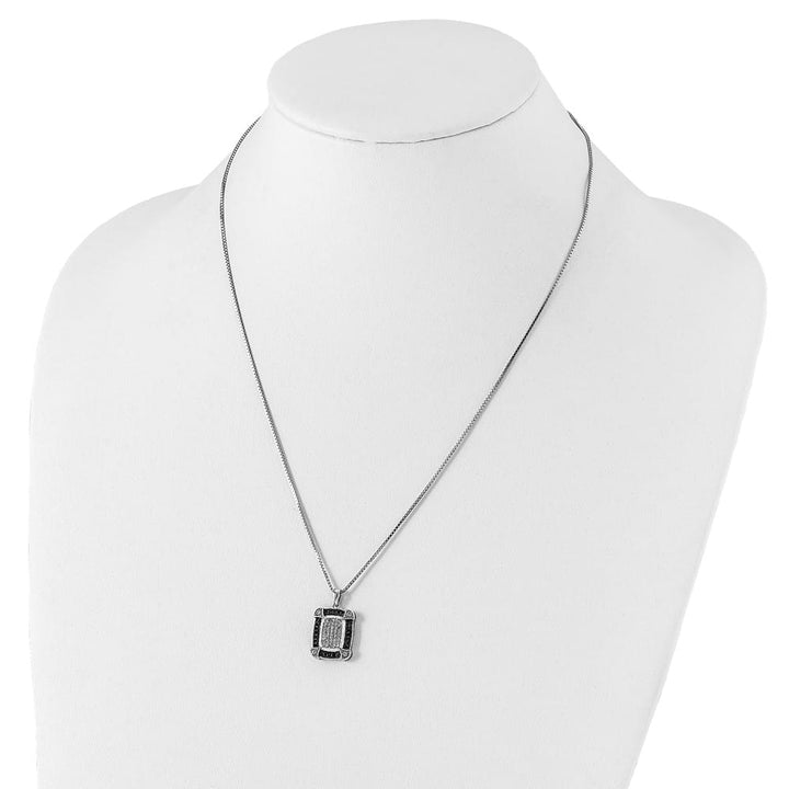 Sterling Silver Black and White Diamond 15x13 mm 18 inch Necklace