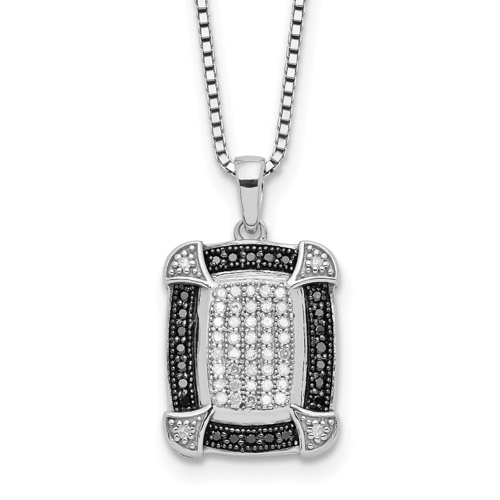 Sterling Silver Black and White Diamond 15x13 mm 18 inch Necklace