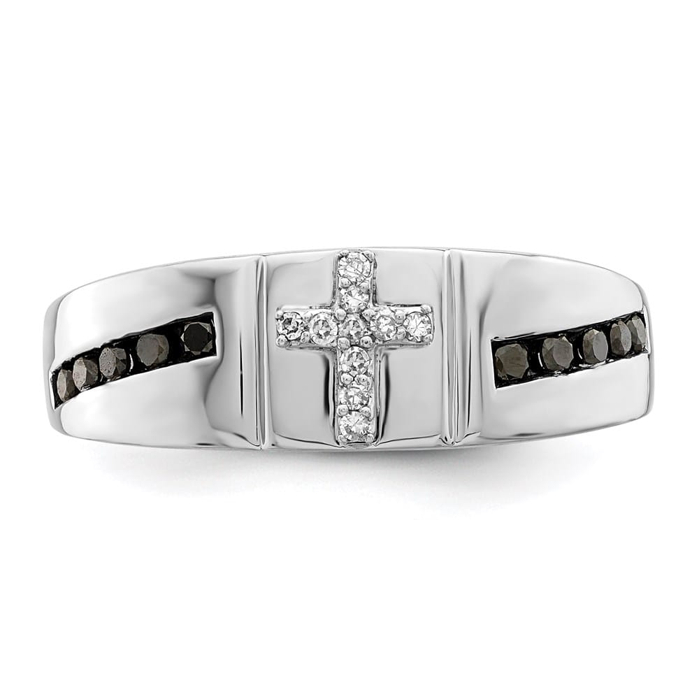 Sterling Silver Black and White Diamond Cross Men's Ring