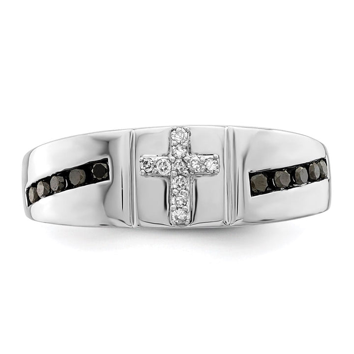 Sterling Silver Black and White Diamond Cross Men's Ring