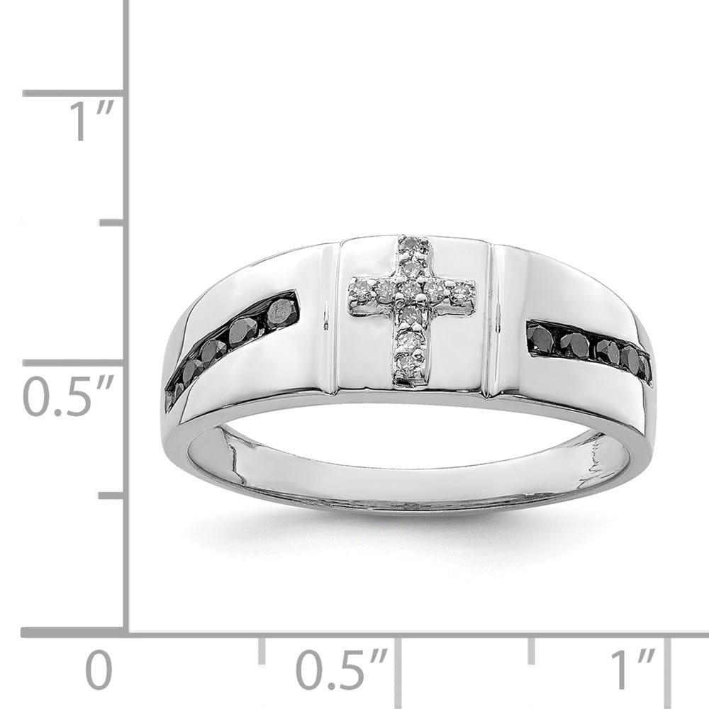 Sterling Silver Black and White Diamond Cross Men's Ring