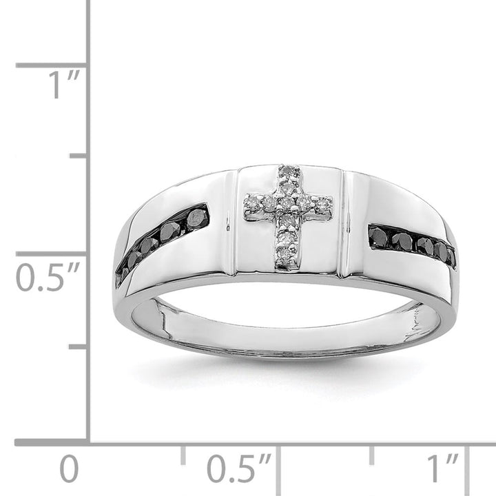 Sterling Silver Black and White Diamond Cross Men's Ring