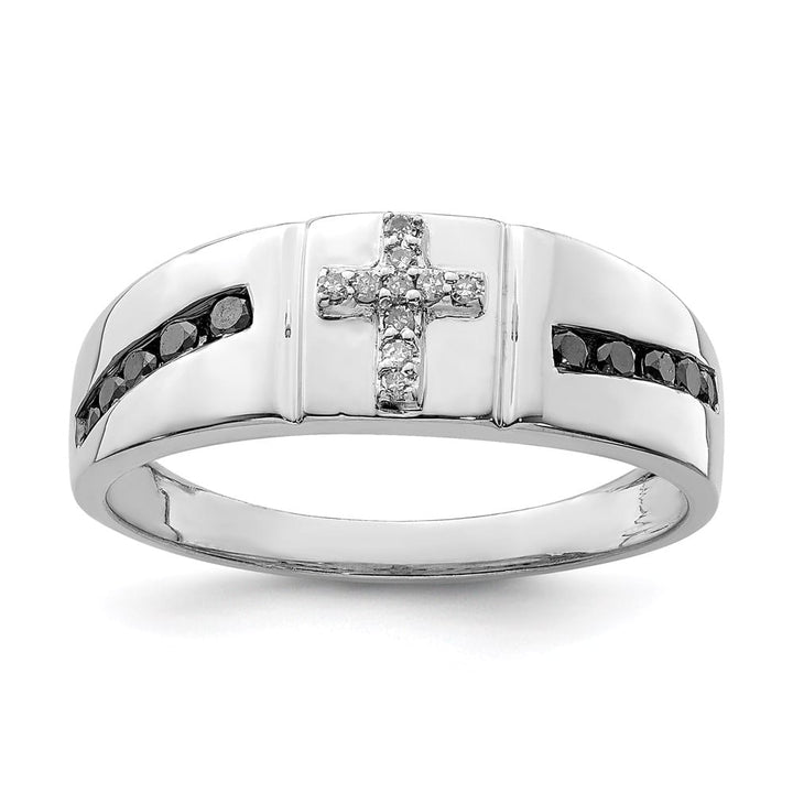 Sterling Silver Black and White Diamond Cross Men's Ring