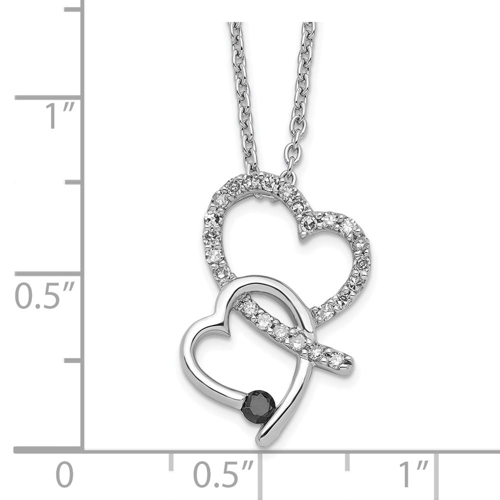 Sterling Silver Black and White Diamond Double Heart 18 inch Necklace