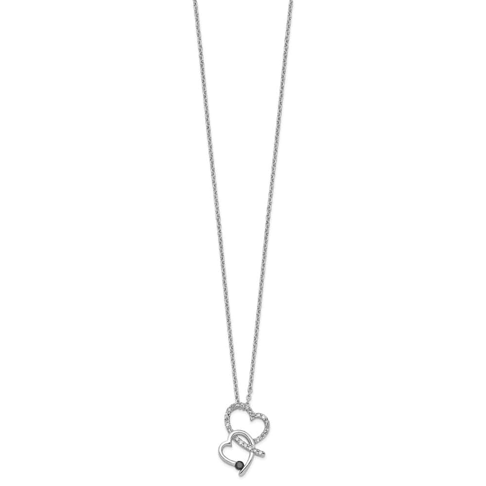 Sterling Silver Black and White Diamond Double Heart 18 inch Necklace