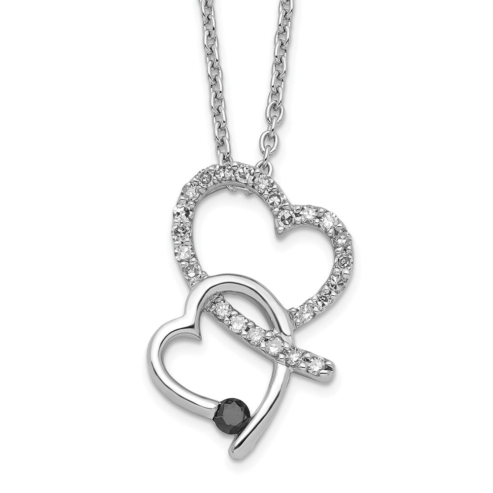 Sterling Silver Black and White Diamond Double Heart 18 inch Necklace