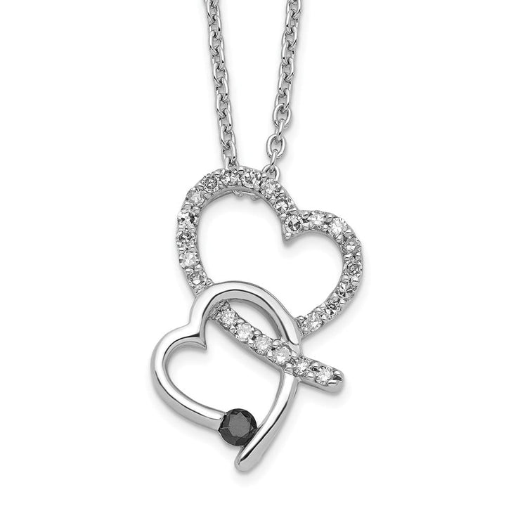Sterling Silver Black and White Diamond Double Heart 18 inch Necklace