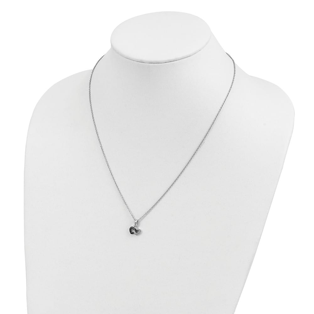 Sterling Silver Black and White Diamond Double Heart 18 inch Necklace