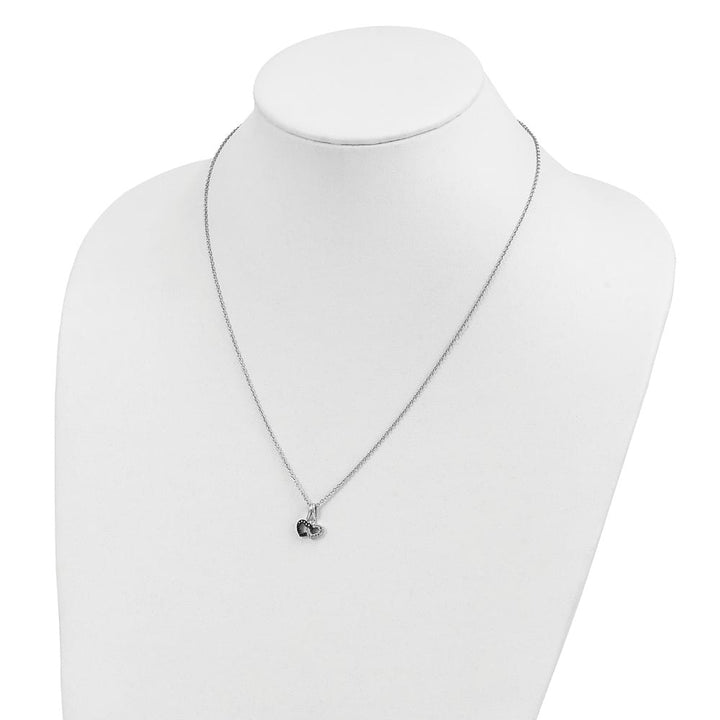 Sterling Silver Black and White Diamond Double Heart 18 inch Necklace
