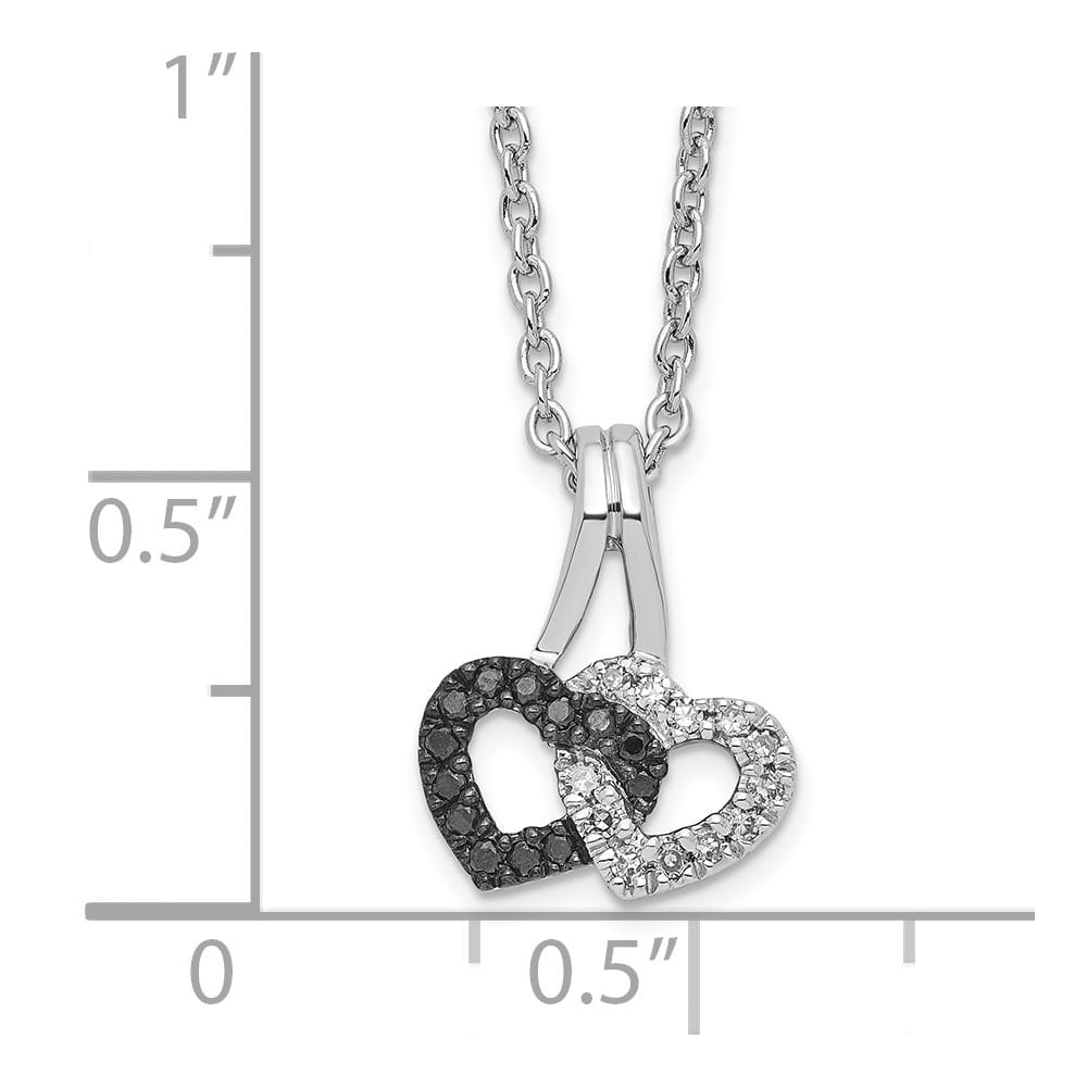 Sterling Silver Black and White Diamond Double Heart 18 inch Necklace