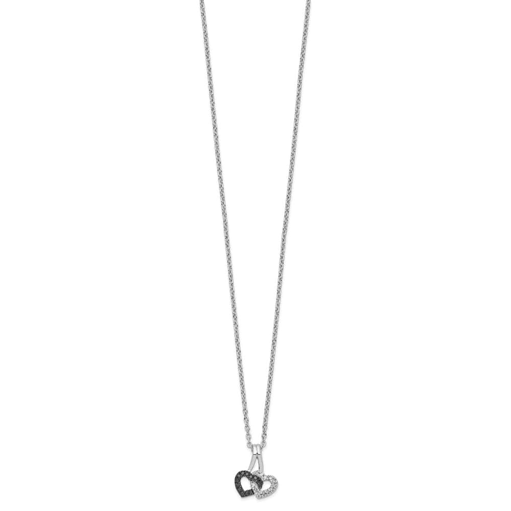 Sterling Silver Black and White Diamond Double Heart 18 inch Necklace