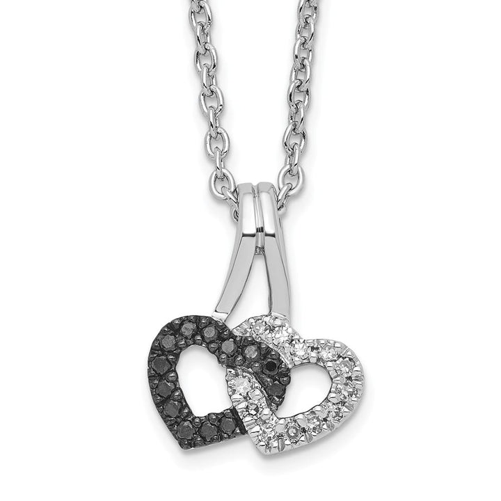Sterling Silver Black and White Diamond Double Heart 18 inch Necklace