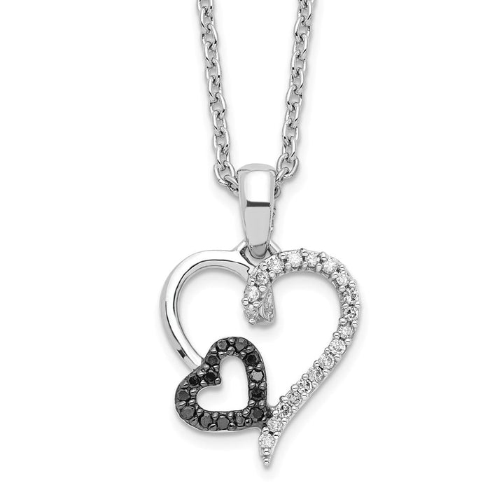 Sterling Silver Black and White Diamond Double Heart 18 inch Necklace