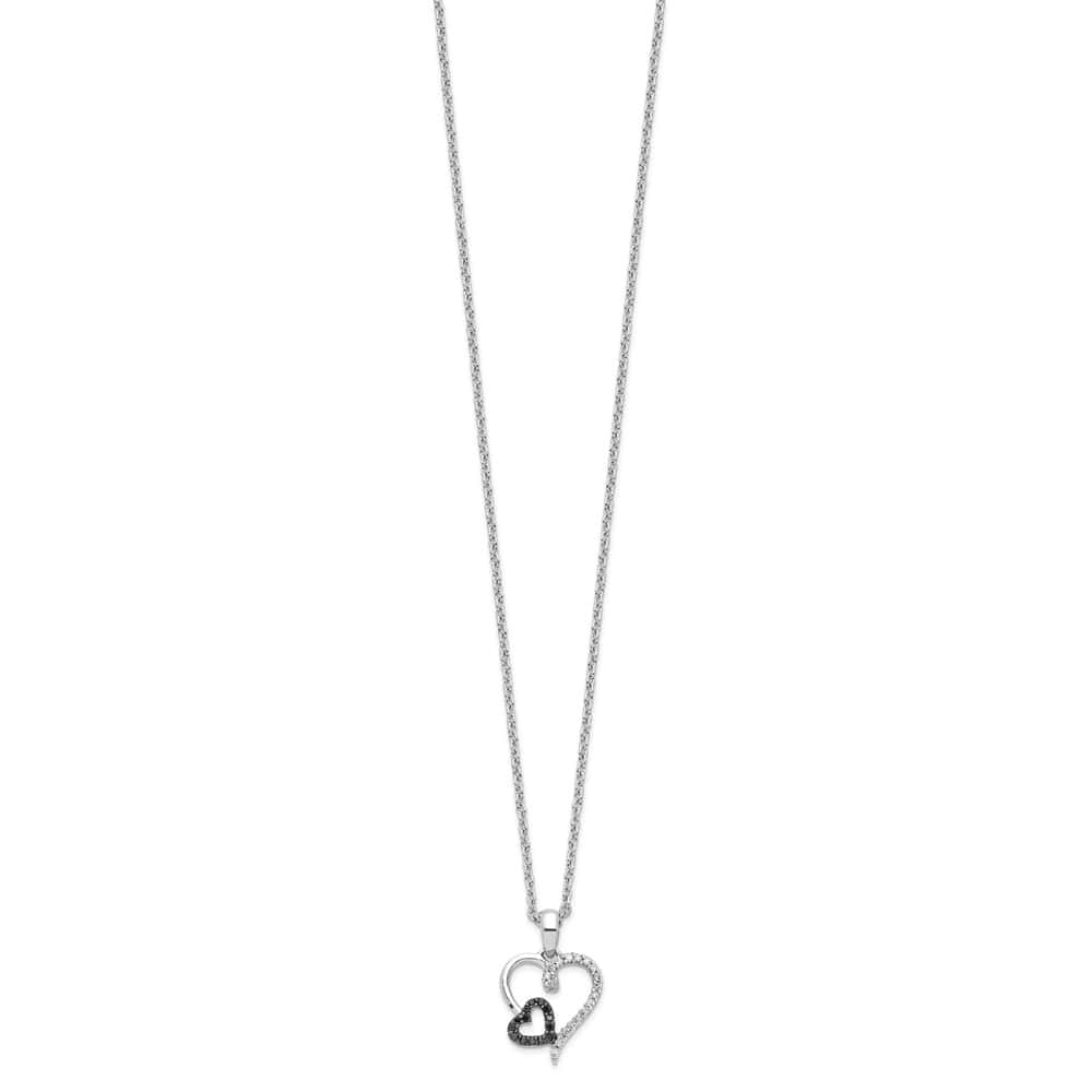 Sterling Silver Black and White Diamond Double Heart 18 inch Necklace