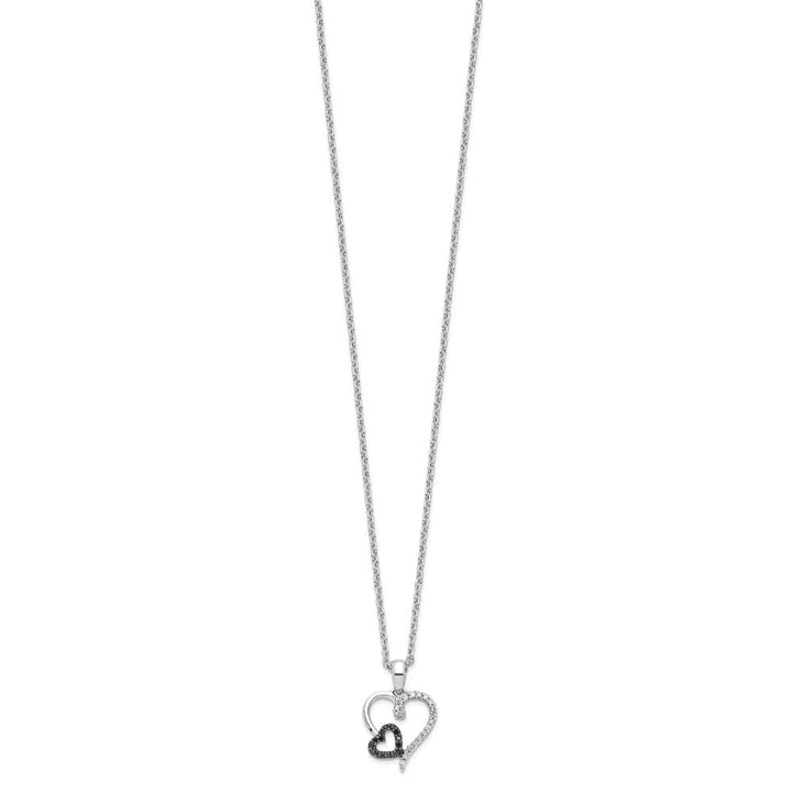Sterling Silver Black and White Diamond Double Heart 18 inch Necklace