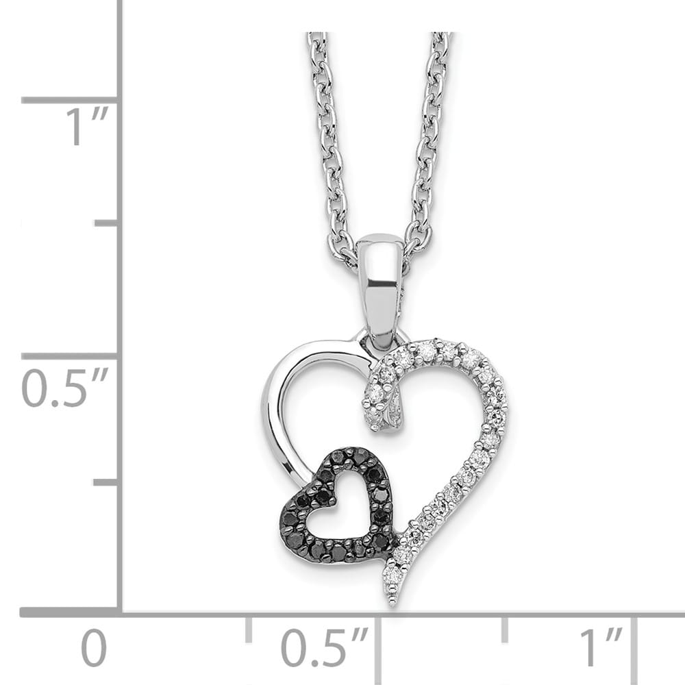 Sterling Silver Black and White Diamond Double Heart 18 inch Necklace