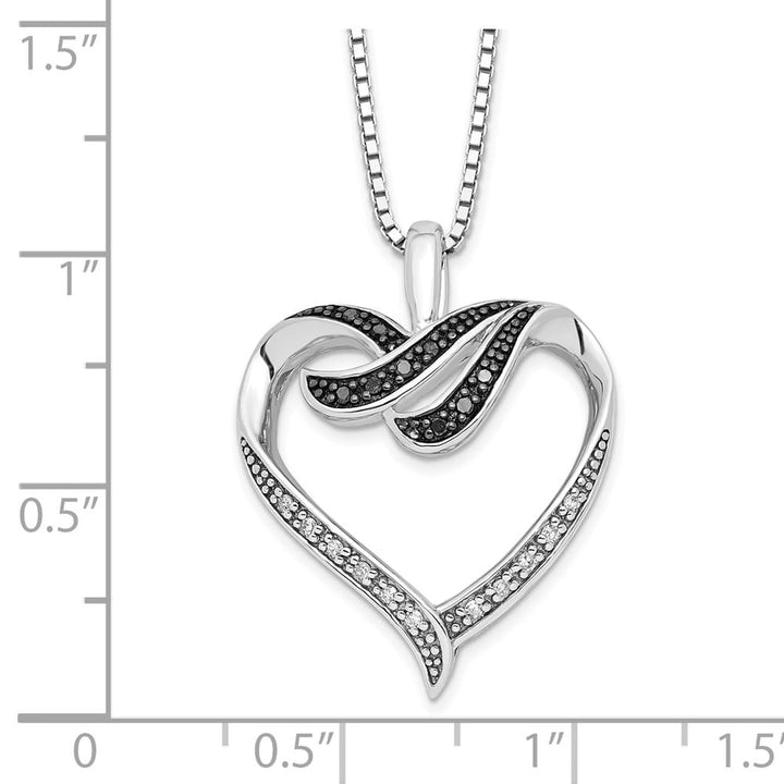 Sterling Silver Black and White Diamond Heart 18 inch Necklace