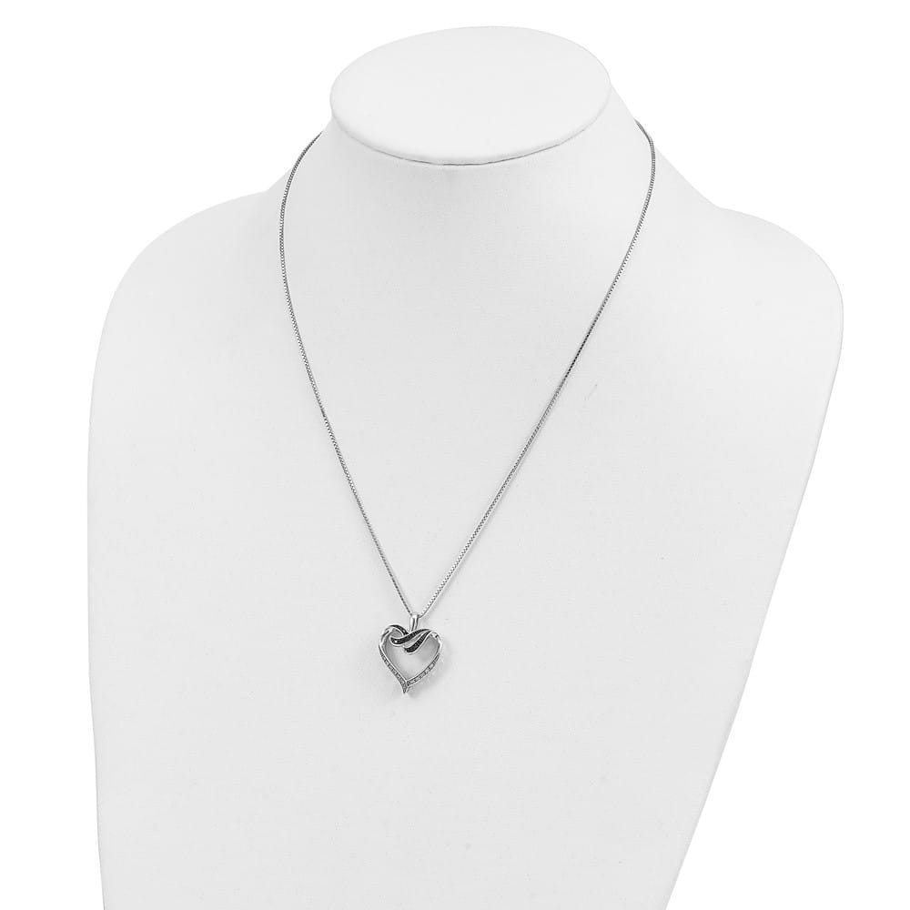 Sterling Silver Black and White Diamond Heart 18 inch Necklace