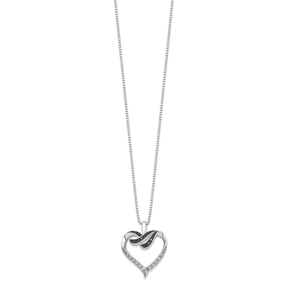 Sterling Silver Black and White Diamond Heart 18 inch Necklace