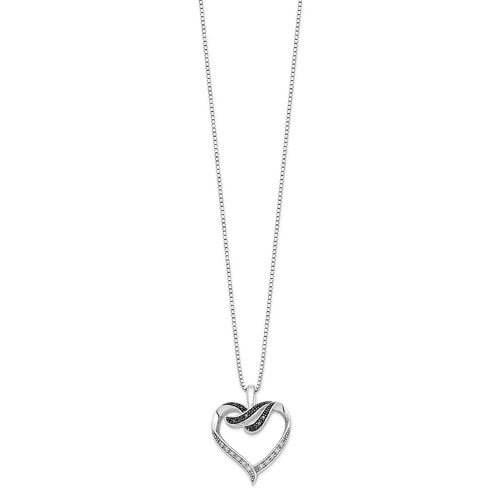 Sterling Silver Black and White Diamond Heart 18 inch Necklace