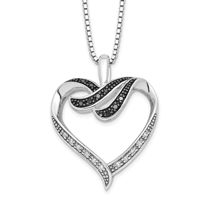 Sterling Silver Black and White Diamond Heart 18 inch Necklace