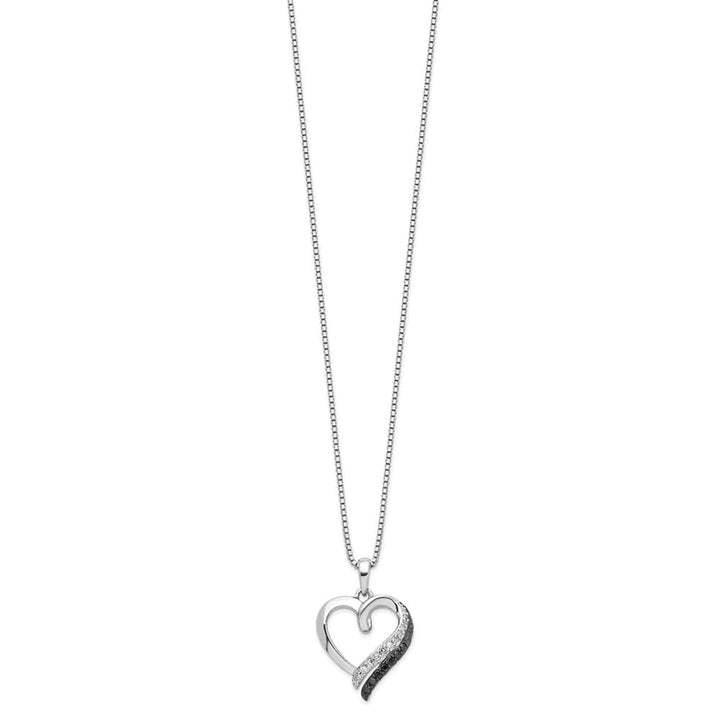 Sterling Silver Black and White Diamond Heart 18 inch Necklace