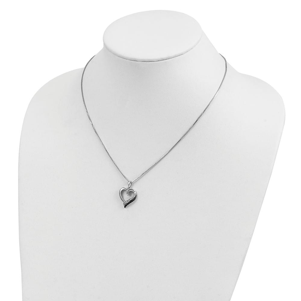 Sterling Silver Black and White Diamond Heart 18 inch Necklace