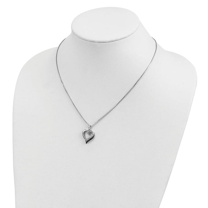 Sterling Silver Black and White Diamond Heart 18 inch Necklace
