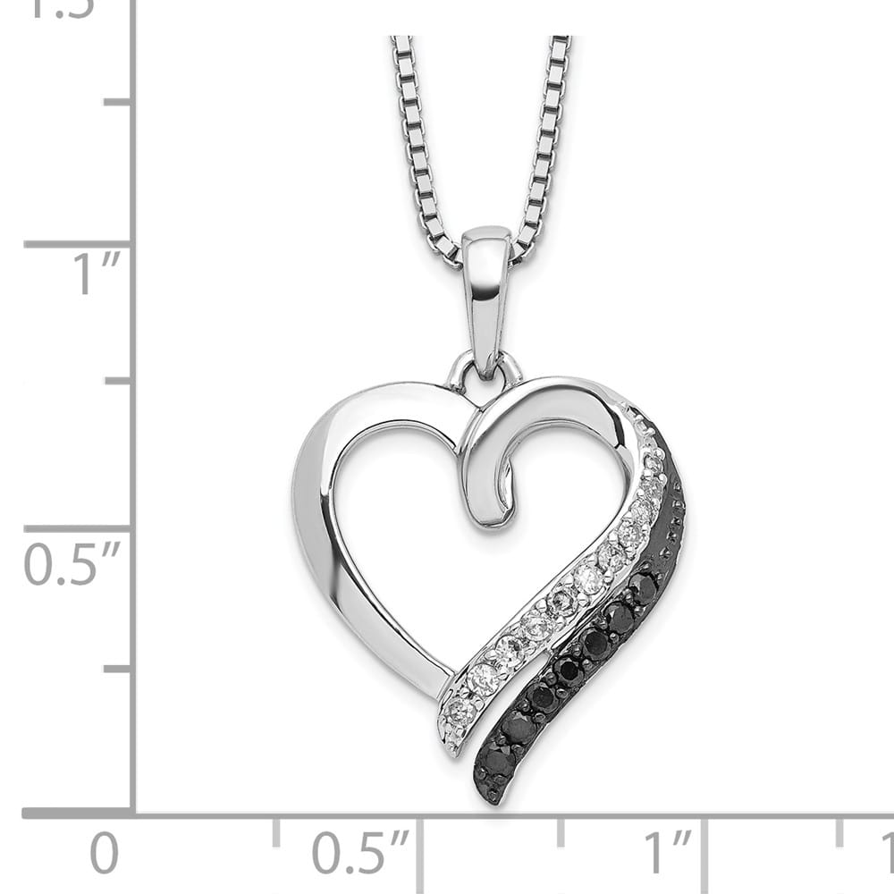 Sterling Silver Black and White Diamond Heart 18 inch Necklace