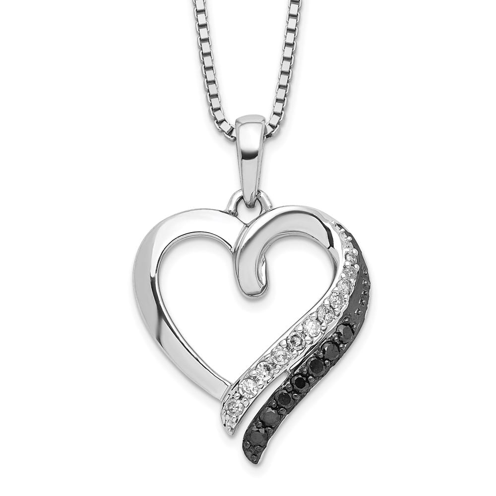 Sterling Silver Black and White Diamond Heart 18 inch Necklace